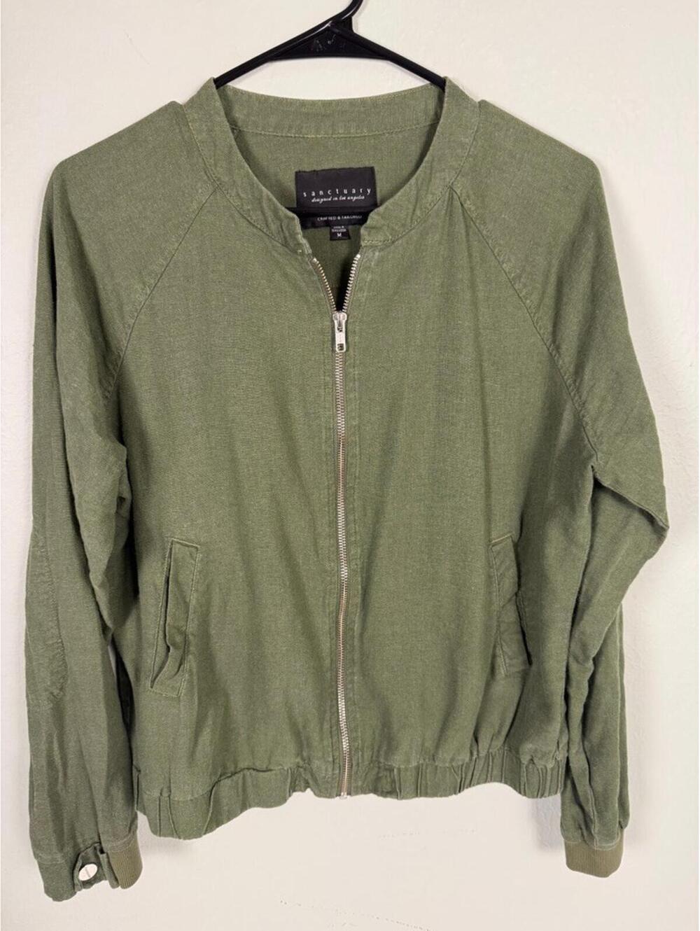 Sanctuary Women’s Olive Green Zip Front Lightweight Jacket,‎ Size M YKK